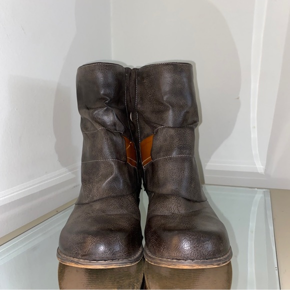 Gray Vegan Leather Moto Boots Styled w/Strap & Buckle by Lala Ikai - Picture 2 of 14